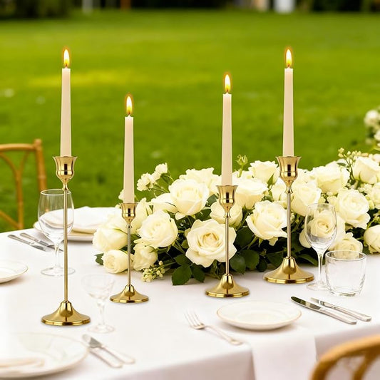 Candlestick Holders 6pcs Gold Candle Holders, Brass Metal Taper Candle Holders, Vintage Modern Decorative Centerpiece Candle Sticks Holder Decor for Table Mantel Wedding Party Housewarming Gift