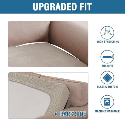 H.VERSAILTEX Velvet Stretch Individual Couch Cushion Cover Plush Cushion Slipcover for Loveseat Sofa Cushion Furniture Protector Seat Cushion Sofa Cover (1 Piece Sofa Cushion Cover, Oatmeal)