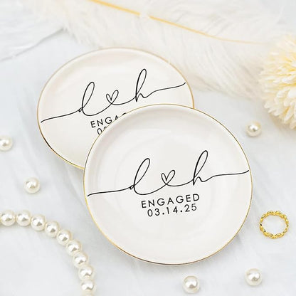 Custom Engagement Ring Holder Ring Dish, Custom Wedding Gifts for Couple, Bridal Shower Couple Jewelry Tray, Monogrammed Engagement Wedding Gifts for Bride 1