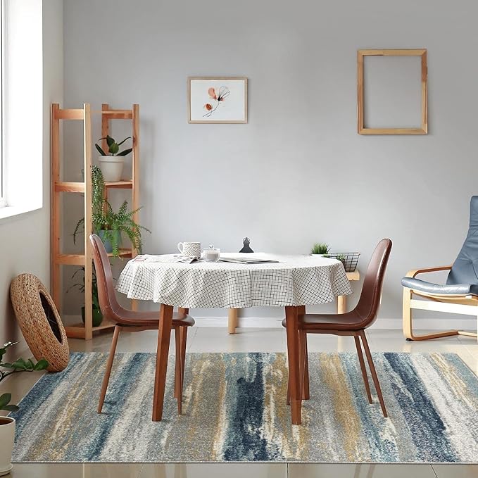 LUXE WEAVERS Rug Modern Area Rug Stain Resistant, Yellow and Blue/Size 2x7