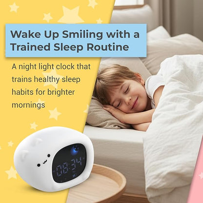 App-Controlled Kids Sleep Trainer - Color-Changing Night Light Alarm Clock with Sounds, OK-to-Wake Toddler Clock, USB-C Corded with Backup Battery, Gift for Boys & Girls - Cat Alarm Clock for Kids