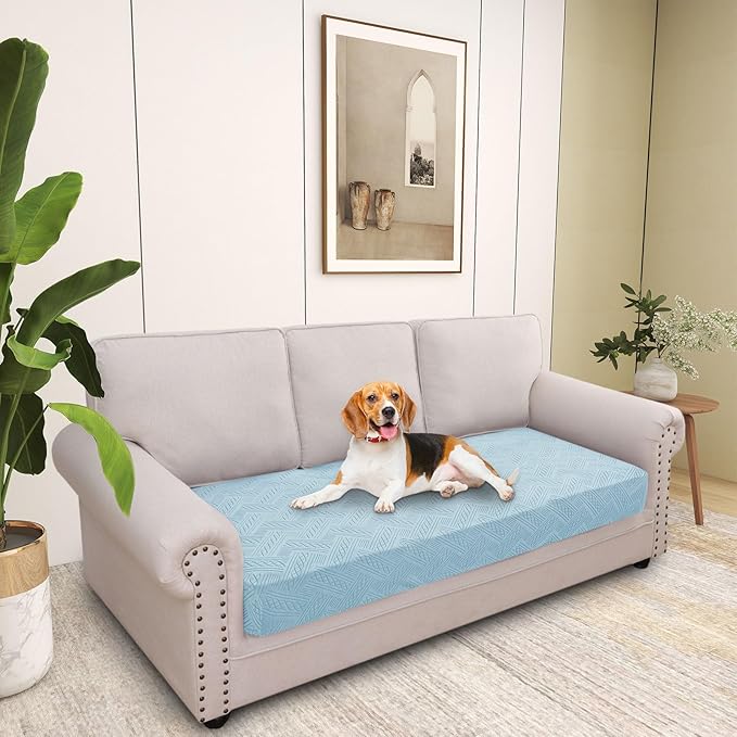 hyha Individual Couch Cushion Covers, Stretch Magic Sofa Seat Cushion Covers Washable, Dog Couch Sofa Slipcover for Pets, Kid with Elastic Bottom(Large, Lake Blue)