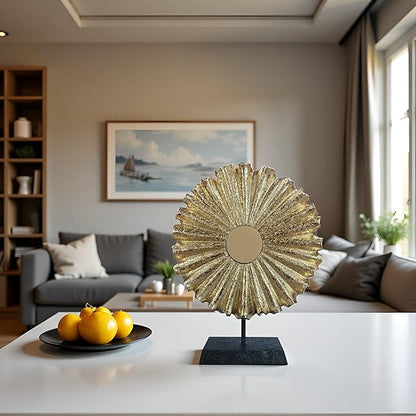 Modern Abstract Round Decorative Sculpture, Dining Living Room Desk Decor,Geometric Home Decor Statues,Shelf Top Decor Aesthetics, Coffee Tables or Office Shelves（Golden）