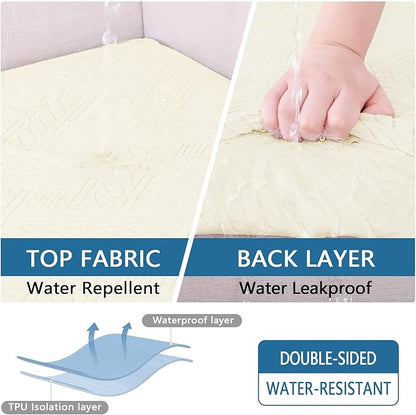 hyha Waterproof Couch Cushion Covers, Waterproof Sectional Couch Covers for 3 Cushion Sofa for Pets, Stretch Sofa Slipcover Washable with Elastic Bottom(3 Packs, Beige)
