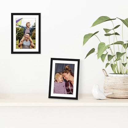 Americanflat 5x7 Picture Frame with Shatter-Resistant Glass - Set of 2 - Streamline Collection - Thin Border Photo Frame for Tabletop and Wall - Hanging Hardware and Easel Stand Included - Black