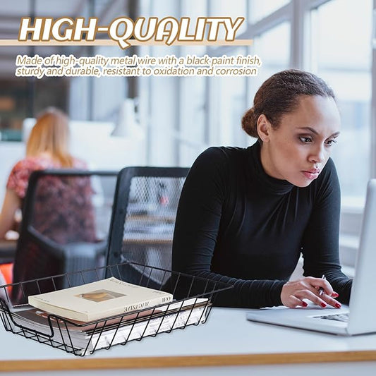 Yeaqee 6 Pcs Letter Tray Wire Paper Trays Stackable File Desk Organizer Metal File Paper Holder Basket for Desk Desktop Letter Storage for Office Home Classroom School(14'' x 10'' x 3'',Black)