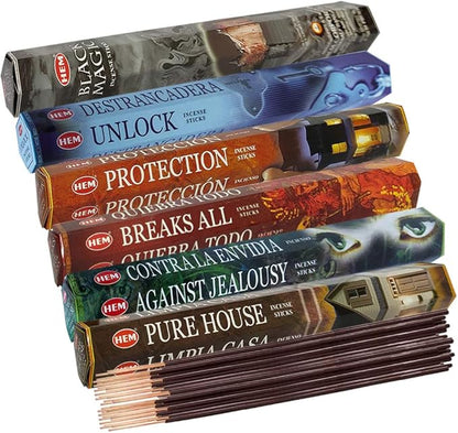 Hem Incense Sticks Variety Pack #21 and Incense Stick Holder Bundle with 6 Witchcraft Themed Fragrances