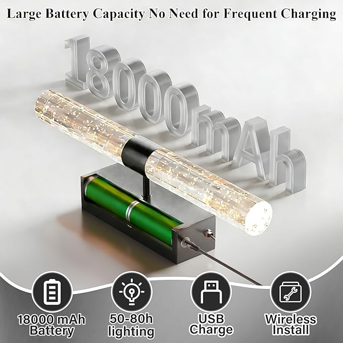 camuucci Battery Operated Black Wall Sconces Set of 2 Rechargeable Battery Powered Wall Light with 18000mAh Indoor Not Hardwired Dimmable Wall Lamp Fixtures for Bedroom Living Room 20.9 Inches