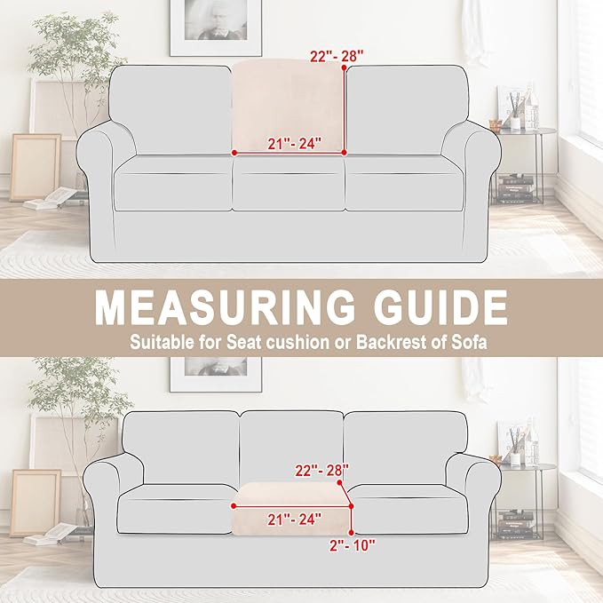 Couch Cushion Cover Velvet 1 Piece Seat Cushion Cover Stretch Armchair Cover Separate Sectional Sofa Slipcovers Furniture Protector (1-Seater or Sofa Backrest, Beige)