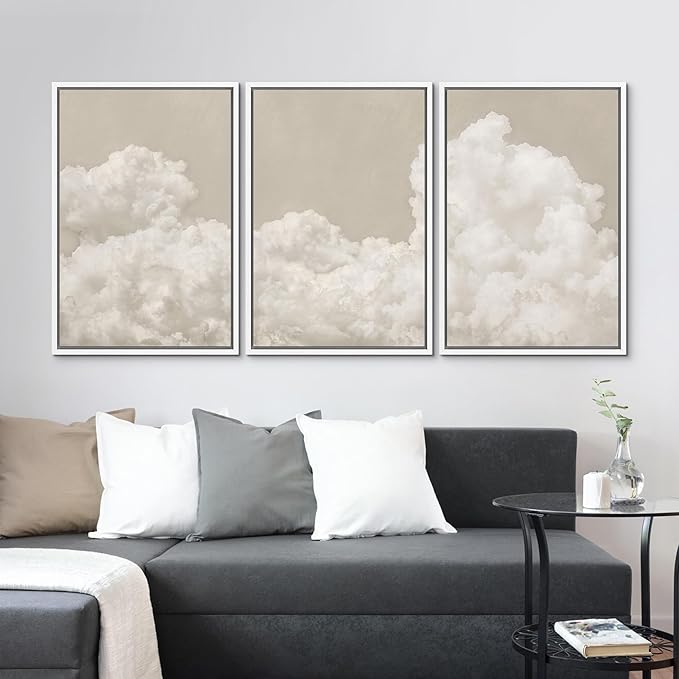 MUDECOR Framed Wall Art Print Set Serene Sky Filled with Fluffy Clouds Illustrations Modern Art Decorative Colorful for Living Room, Bedroom, Office - 16"x24"x3 White