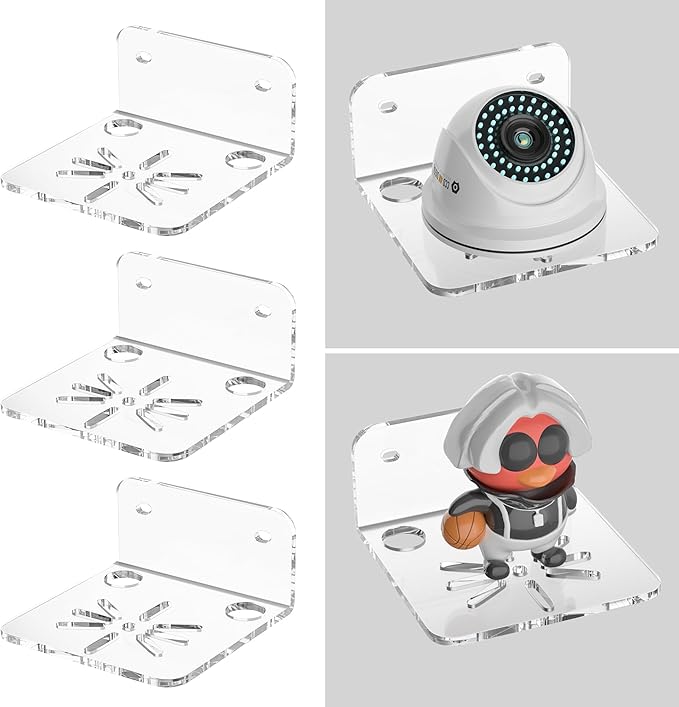 Sezanrpt Clear Acrylic Wall Shelf 3 Pack for Smart Security Cameras, Baby & Pet Monitors, Small Floating Shelf for Plants, Speaker, Dog Camera, with Cable Clips
