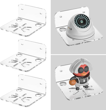Sezanrpt Clear Acrylic Wall Shelf 3 Pack for Smart Security Cameras, Baby & Pet Monitors, Small Floating Shelf for Plants, Speaker, Dog Camera, with Cable Clips