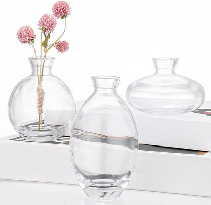 Suream Bud Vases Set of 3, Clear Small Vases for Flowers, Glass Vase for Table Centerpieces, Christmas, Wedding, Party, Events Decor