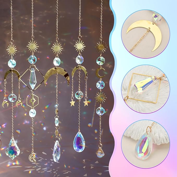 Crystal Suncatcher, 6 Pcs Sun Catchers for Indoor Windows Hanging Crystals Prism Rainbow Maker Ornaments for Garden Home Balcony Ceiling Cute Room Decor Wedding Party Gifts