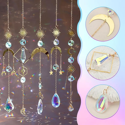Crystal Suncatcher, 6 Pcs Sun Catchers for Indoor Windows Hanging Crystals Prism Rainbow Maker Ornaments for Garden Home Balcony Ceiling Cute Room Decor Wedding Party Gifts