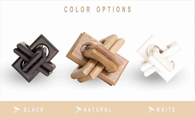 Boho Wooden Chain Links Decorative Object for Coffee Table & Shelf | Handmade Mango Wood Knot Sculpture Rustic Modern Arch Décor for Living Room, Entryway, Console, Office Home Accent (Natural)