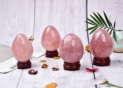 AMOYSTONE Natural Rose Quartz Egg Healing Crystal Ball Irregular Large Easter Egg 3.5-4", Home Decoration Healing Reiki
