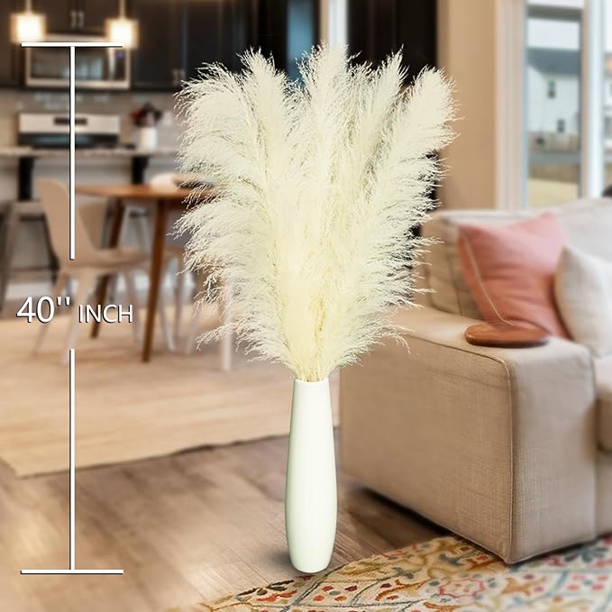 10pcs 40'' White Pampas Grass Tall Decor - Pompas Floral, Tall Pampas Grass for Floor Vases, Living Room Floor, Floor Plants, Plumas para, and Grass Wall Decor