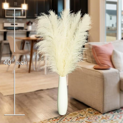 10pcs 40'' White Pampas Grass Tall Decor - Pompas Floral, Tall Pampas Grass for Floor Vases, Living Room Floor, Floor Plants, Plumas para, and Grass Wall Decor