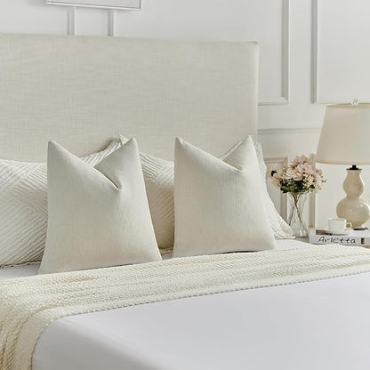 FUTEI Cream Chenille Decorative Throw Pillow Covers 26x26 Inch Set of 2,Soft Cozy Faux Linen Textured Euro Pillow Shams,Farmhouse Home Decor for Couch Living Room