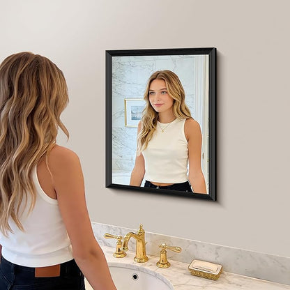 Black Bathroom Mirror 18 x 24 Inch Rectangle Wave Beveled Frame for Wall Bathroom Vanity Mirror for Over Sink, Tempered Glass,for Entryway Hangs, Bathroom Living Room Horizontal or Vertical
