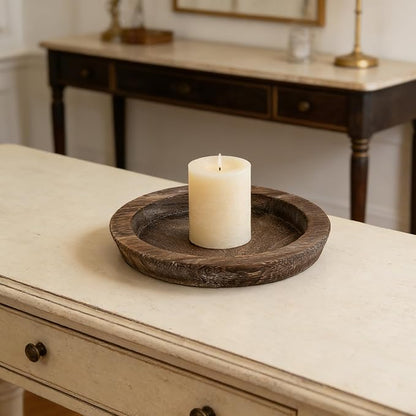 Hanobe Candle Plate Holder Tray: 7.9" Small Round Wood Decorative Candle Plate - Rustic Farmhouse CoffeeTable Decor - Tealight Pillar Trays for Easter Saint Patrick's Day Home Decor