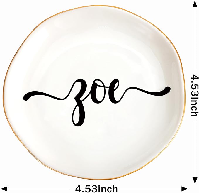 JoycuFF Zoe Personalized Name Ceramic Jewelry Tray, Mothers Day Christmas Anniversary Engagement Birthday Gifts for Women Couples, Trinket Dish for Rings Earrings Necklaces Bracelets Keys