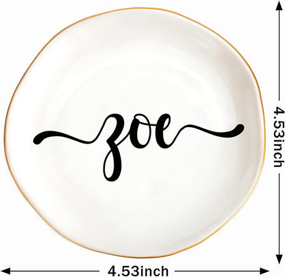 JoycuFF Zoe Personalized Name Ceramic Jewelry Tray, Mothers Day Christmas Anniversary Engagement Birthday Gifts for Women Couples, Trinket Dish for Rings Earrings Necklaces Bracelets Keys