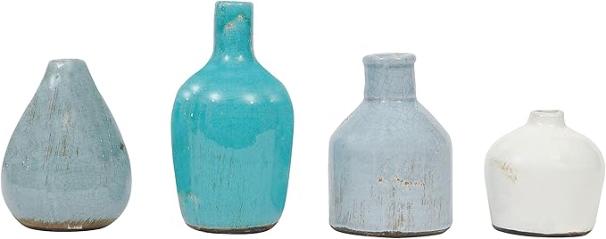 Creative Co-Op Blue & Ivory Terracotta Vases (Set of 4 Sizes)