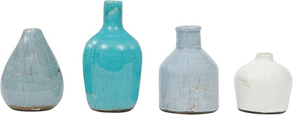 Creative Co-Op Blue & Ivory Terracotta Vases (Set of 4 Sizes)