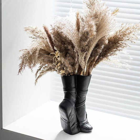Fantasy Ballet Shoe Modern Ceramic Vase, Nordic Art Ins Style Decorative Aesthetic Foot Flower Vase for Home Living Room Table Bookshelf Decor (Matte Black W 6" X H 9")