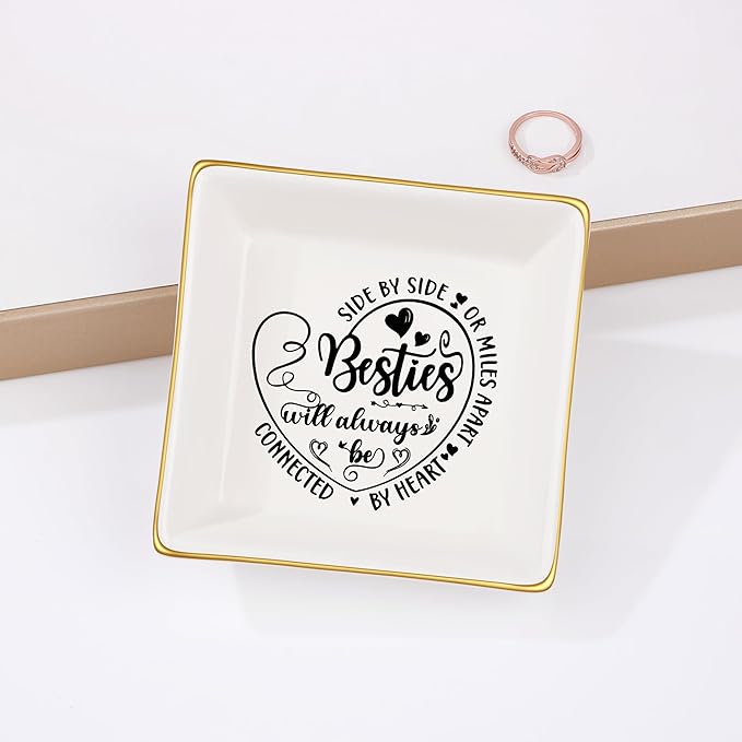 JoycuFF Gift for Best Friends Bestie Distance Ceramic Ring Dish Decorative Tray Unique Gift For Soul Sister, Bestie, BFF, Birthday Gift Idea For Best Friend Friendship Christmas Gifts