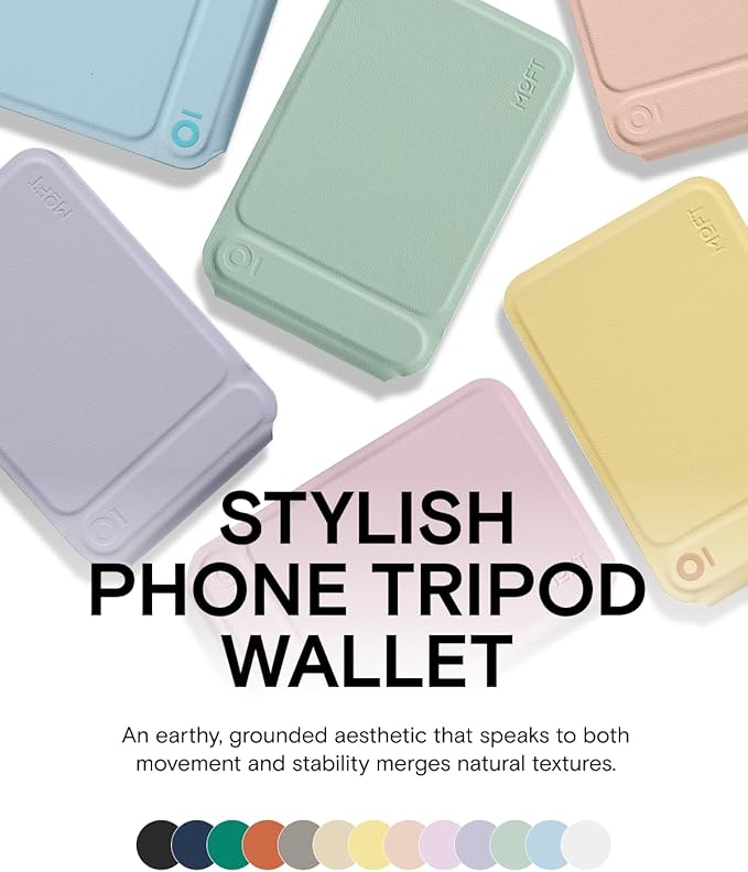 MOFT Phone Tripod Wallet for iPhone, Mulit-Angles, Lightweight & Portable Phone Stand, MOVAS Vegan Leather Magnetic Wallet, Strong Magnets, NFC Card Holder,Travel Essential, Blush (with Card Slot)