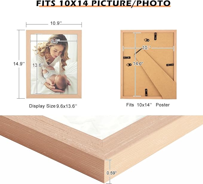 10x14 Frame Natural Woodgrain,Rustic 14x10 Picture Frame Beige, Art Pic Hanging Poster Frame, 10 by 14 Gallery Family Concert Portrait Photo Frame Anniversary/Birthday/Wedding/Thank you/Christmas Gift