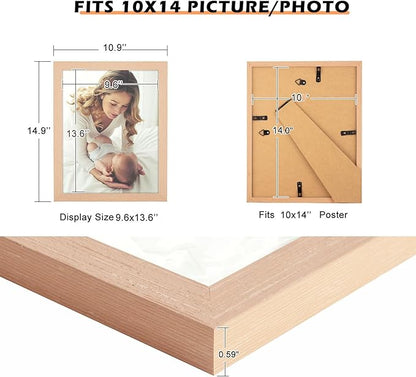 10x14 Frame Natural Woodgrain,Rustic 14x10 Picture Frame Beige, Art Pic Hanging Poster Frame, 10 by 14 Gallery Family Concert Portrait Photo Frame Anniversary/Birthday/Wedding/Thank you/Christmas Gift