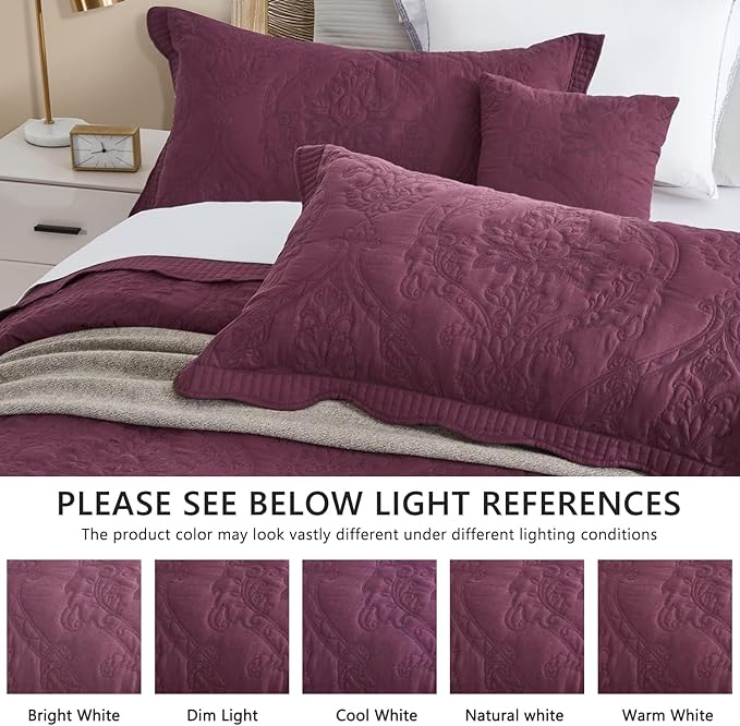 CHIXIN Bedspread Coverlet Quilt Set Full Size - Lightweight Bedding Cover - Beautiful Stitching - 5 Piece Reversible Bedspread - Gorgeous Damask Paisley Pattern (Full, Purple)