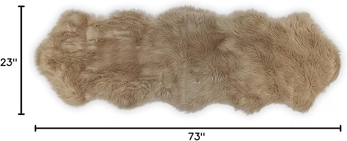 Nouvelle Legende Faux Fur Sheepskin Rug Duo, Soft, Plush, Premium High-Pile Accent Rug for Bedrooms, Hallways & Living Spaces, Warm & Cozy, Decorative, Faux Leather Backing, 23" x 73", Brown