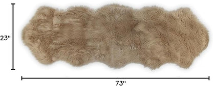 Nouvelle Legende Faux Fur Sheepskin Rug Duo, Soft, Plush, Premium High-Pile Accent Rug for Bedrooms, Hallways & Living Spaces, Warm & Cozy, Decorative, Faux Leather Backing, 23" x 73", Brown