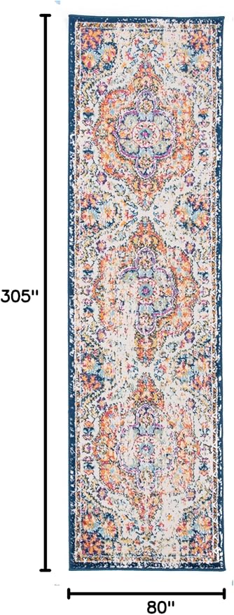 Rugshop Vintage Distressed Bohemian Area Rug for Living Room,Bedroom,Hallway Kitchen Entryway – Vibrant Multi-Color Tribal Design, 2'7" x 10'