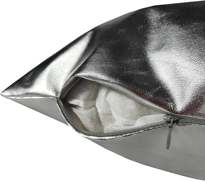 Faux Leather Throw Pillow Covers 18X18 Inch Silve Outdoor Modern Farmhouse Solid Decorative Pillow Covers for Room Couch Living Bedroom Bed Sofa