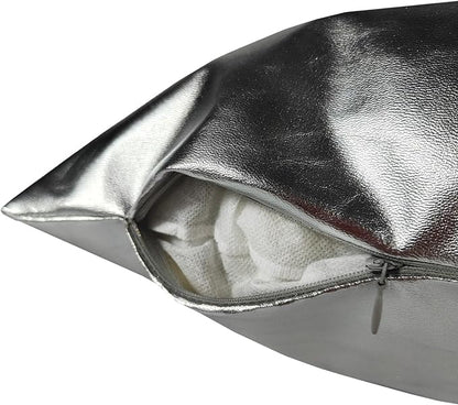 Faux Leather Throw Pillow Covers 18X18 Inch Silve Outdoor Modern Farmhouse Solid Decorative Pillow Covers for Room Couch Living Bedroom Bed Sofa