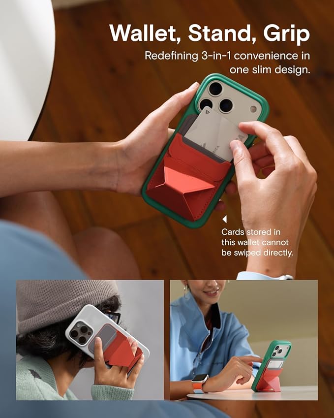 MOFT Magnetic Wallet Stand Compatible with iPhone 17/16/15/14/13/12 Series, Angle Adjustment Magsafe Compatible MOVAS Phone Stand,Clay
