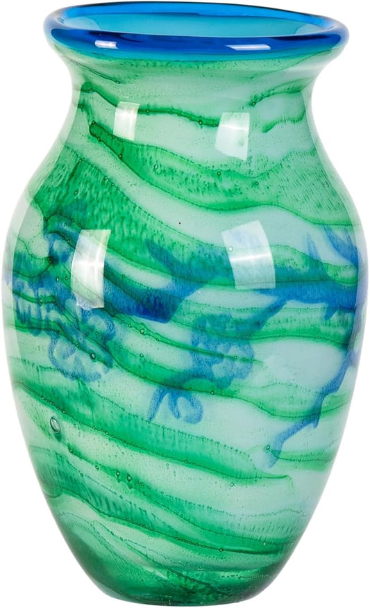 Glass Vases for Flower, Unique Hand Blown Green Glass Vase, Modern Art Decorative for Home Living Room, Office, Table centerpieces, Bookshelves and Wedding Decorations (JG33)