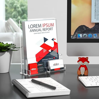 NIUBEE 6-Pack Acrylic Brochure Holder 8.5*11 inches , Clear Brochure Display Stand with Acrylic Business Card Holder, Plastic Flyer Display Stand for Magazine, Pamphlet, Booklets, Menu, Journals