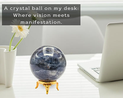 Amazing Gemstone Iolite Crystal Ball with Stand - 2.5 Inches Large Crystal Sphere Meditation Balls for Witchcraft and Decorative Balls