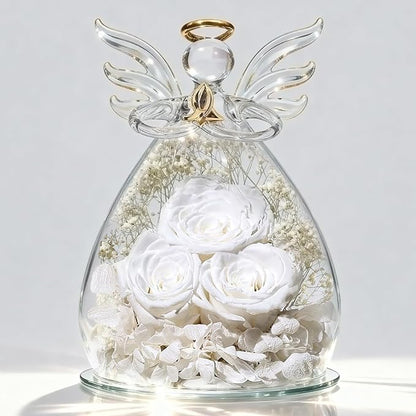 Beferr Valentines Day Rose Gifts for Her Women Mom Gifts for Birthday, Fresh Flowers for Delivery Prime Forever Preserved Rose in Glass Angel Figurine, for Grandma Wife Kids Daughter