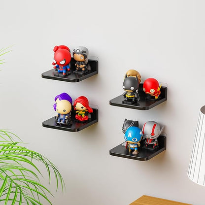 Yieach 5 Inch Mini Wall Shelf for Figurine,Action Figure Shelves,Bedroom,Gaming Room Decor,4 Pack No Drill Adhesive Acrylic Floating Shelves for Picture,Plant,Funko,Anime Figure Display Shelf,Black