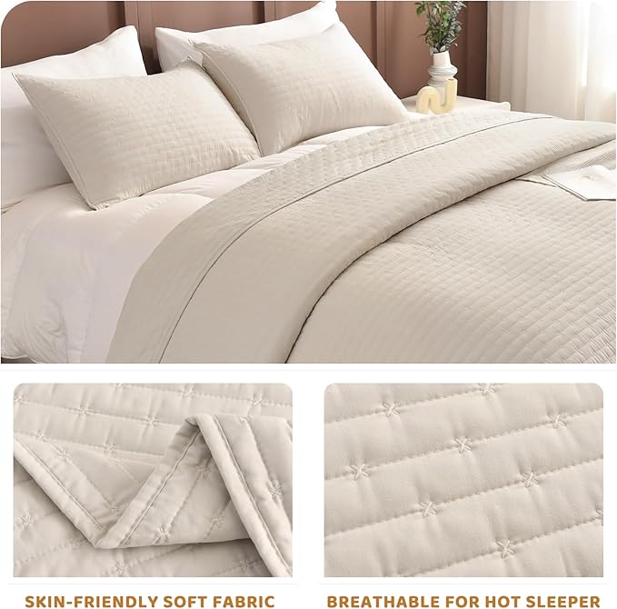 Sanracie California King Bedspreads 120"x120", 100% Cotton Wheat Colored Oversized King Quilt Coverlet Set Extra Large Wide Breathable Lightweight Cozy Cloud Quilt Bed Cover Thin Quilt for All Season