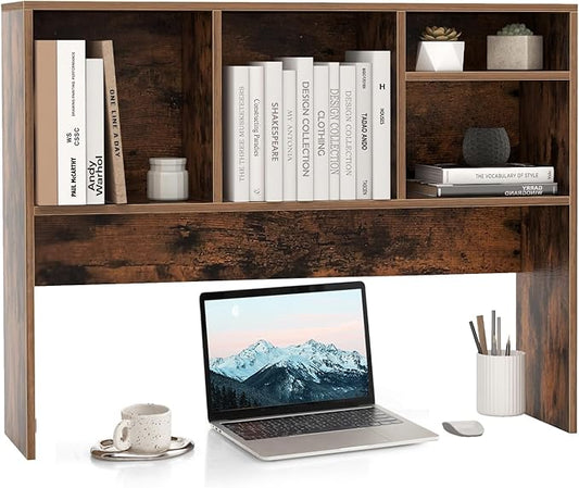 Desktop Bookshelf, 2-Tier Display Organizer Shelf Rack, Dorm Desk Hutch, Desk Shelf for Top of Desk, Multipurpose Wood Counter Top Bookcase for Office Home