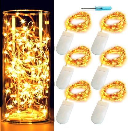 OakHaomie 6 Pack Fairy Lights Battery Operated No Remote LED Starry String Lights 30 Micro Starry LEDs on 10ft Copper Wire Light for DIY Wedding Centerpiece Table Decorations (Amber)